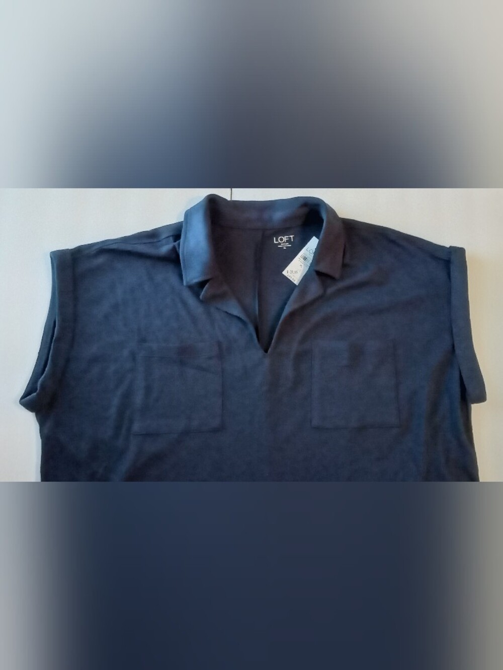 LOFT Navy Short-Sleeve Open V-Collar Knit Top
